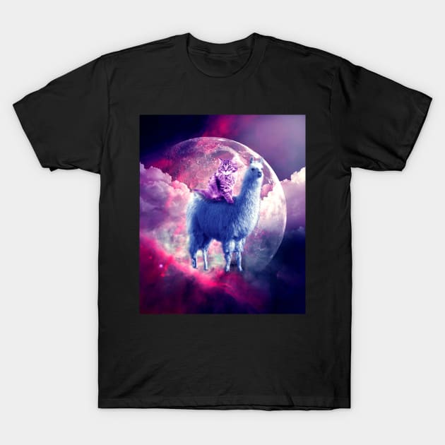 Outer Space Galaxy Kitty Cat Riding On Llama T-Shirt by Random Galaxy